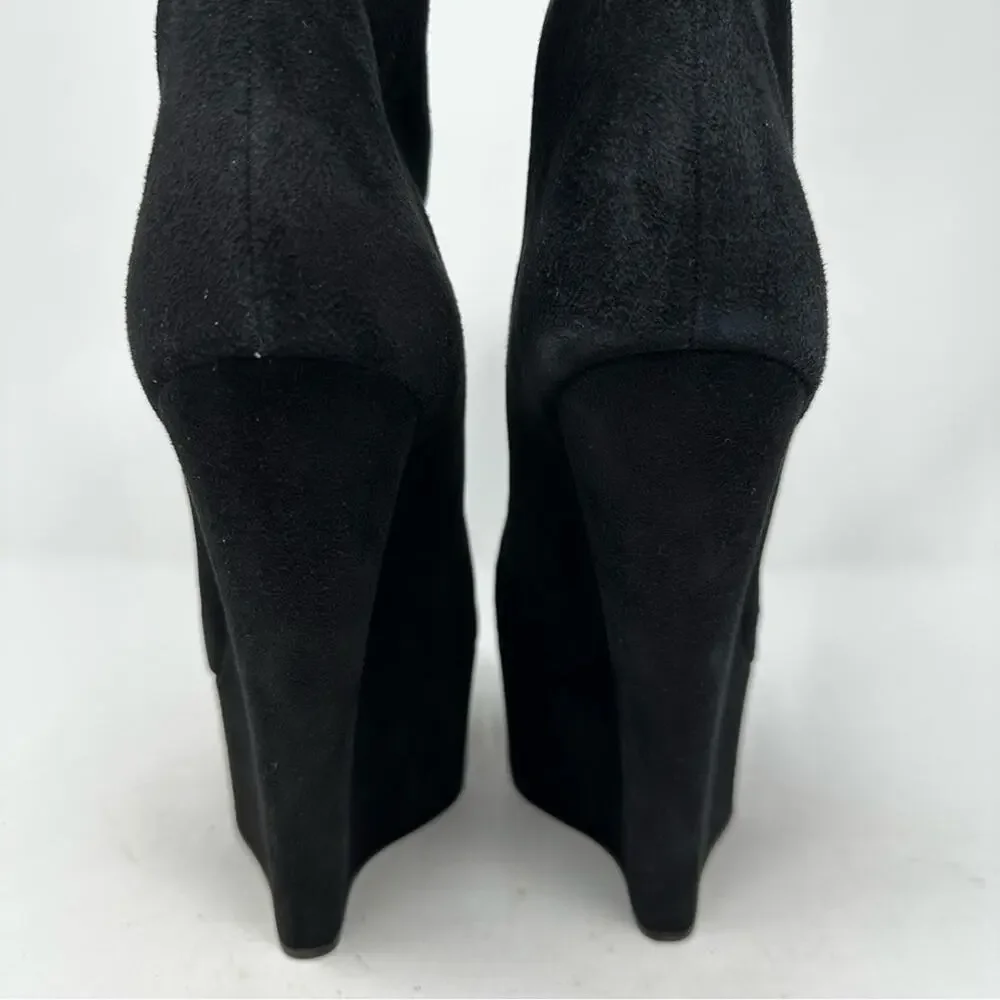 Giuseppe Zanotti Black Suede Platform Wedge Ankle Boots Womens Size EU 38.5